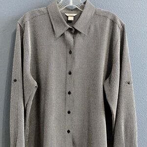 Christopher & Banks Women's Long Sleeve Black and White Micro Check Blouse L